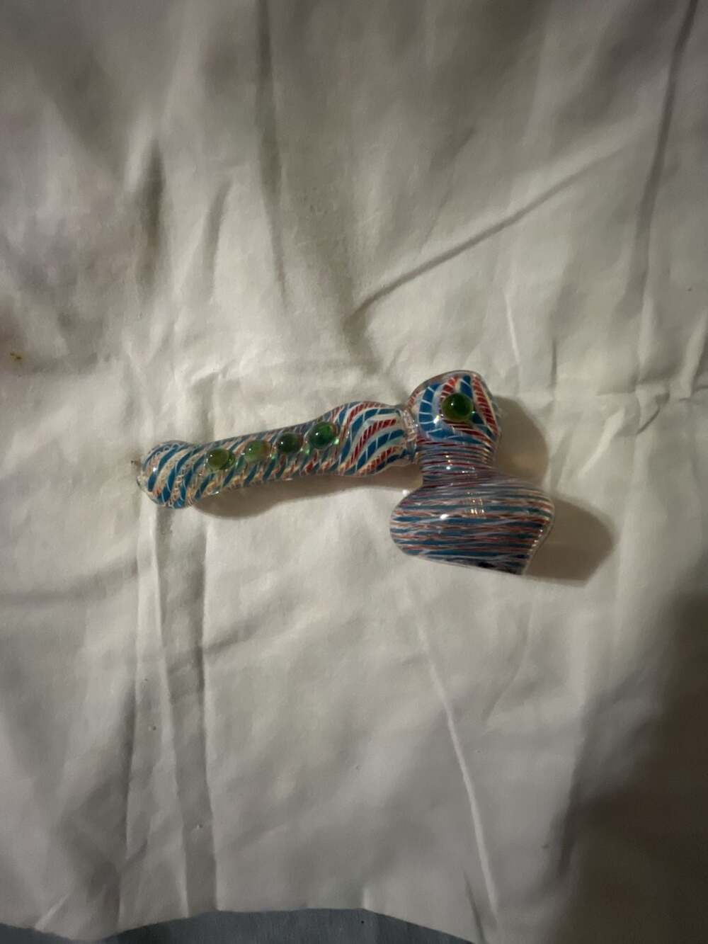 Handmade Glass Hammer Piece Swirl Red White Blue Green Marbles
